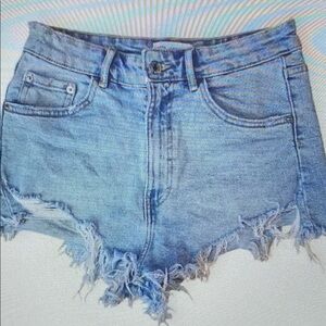 Denim Frayed Hem Women Shorts